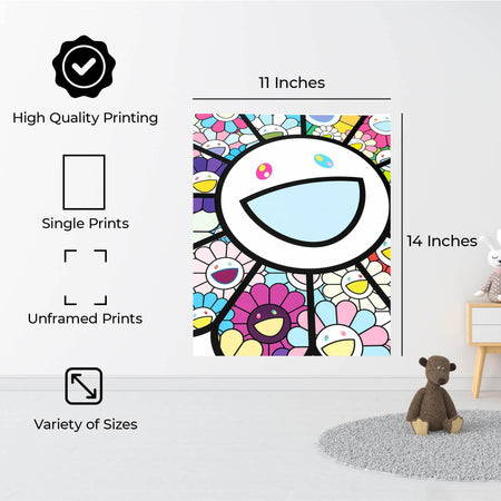 InkFlow Takashi Murakami Inspired Poster Wall Art Print - Bright and Colorful Floral Pop Art Design for Bedroom, Office, or Contemporary Living Spaces - 8x10 Unframed Canvas Wall Art - Infinity Beyond Crafts
