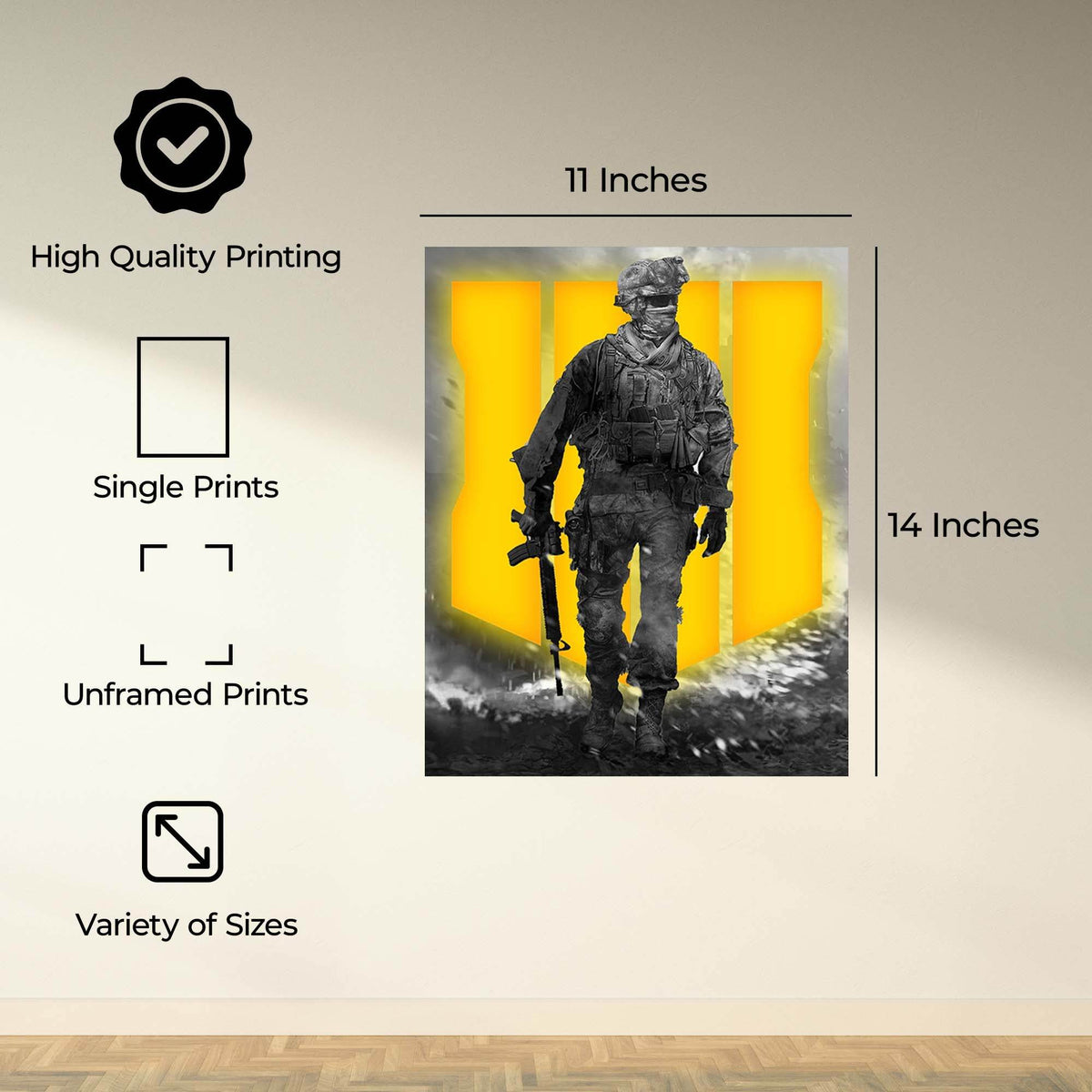 InkFlow Tactical Soldier-Inspired Poster - Military Warfare Wall Art for Home, Office, Bedroom Décor, Action Artwork for Gamer and FPS Enthusiasts - 8x10 Unframed Wall Art - Infinity Beyond Crafts