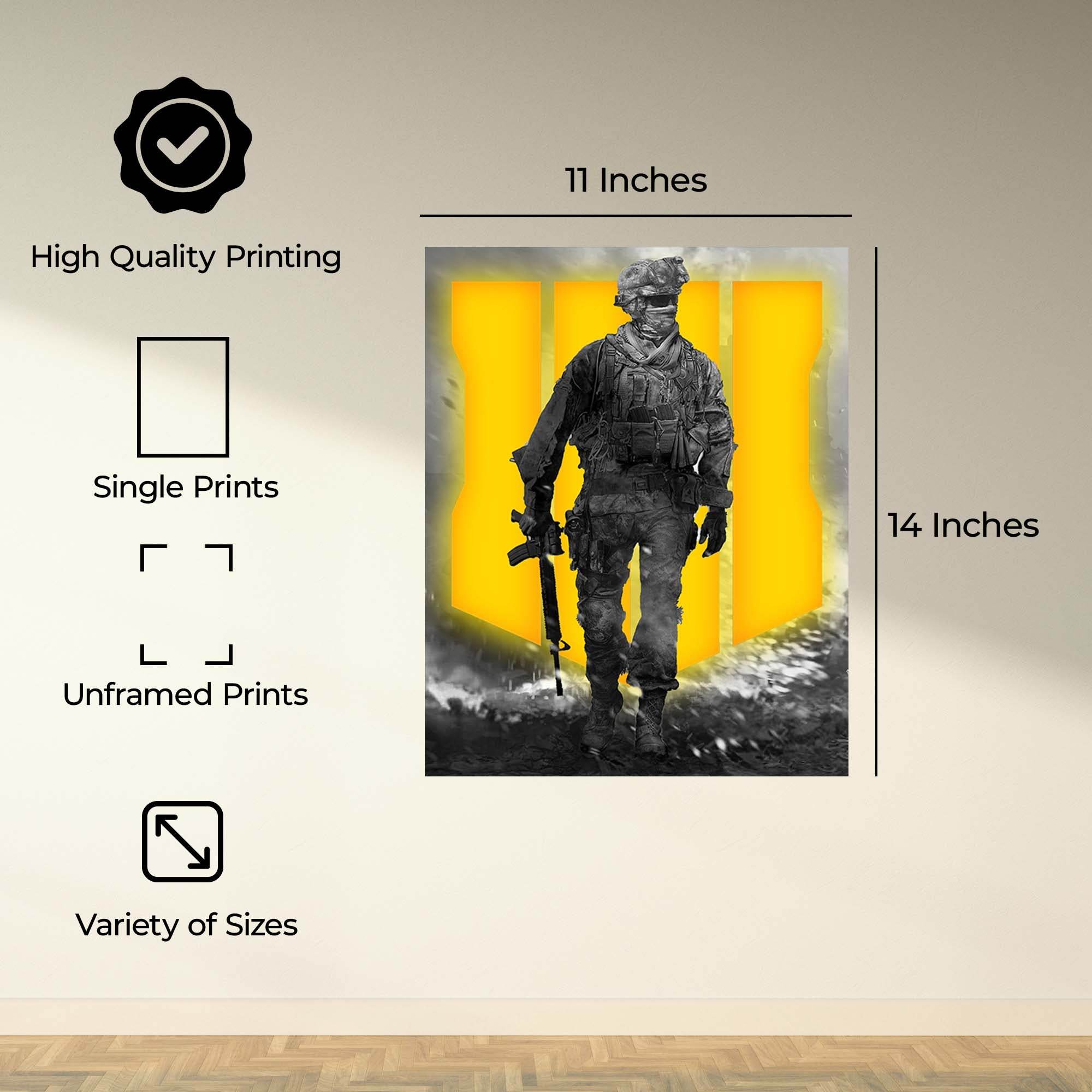 InkFlow Tactical Soldier-Inspired Poster - Military Warfare Wall Art for Home, Office, Bedroom Décor, Action Artwork for Gamer and FPS Enthusiasts - 8x10 Unframed Wall Art - Infinity Beyond Crafts