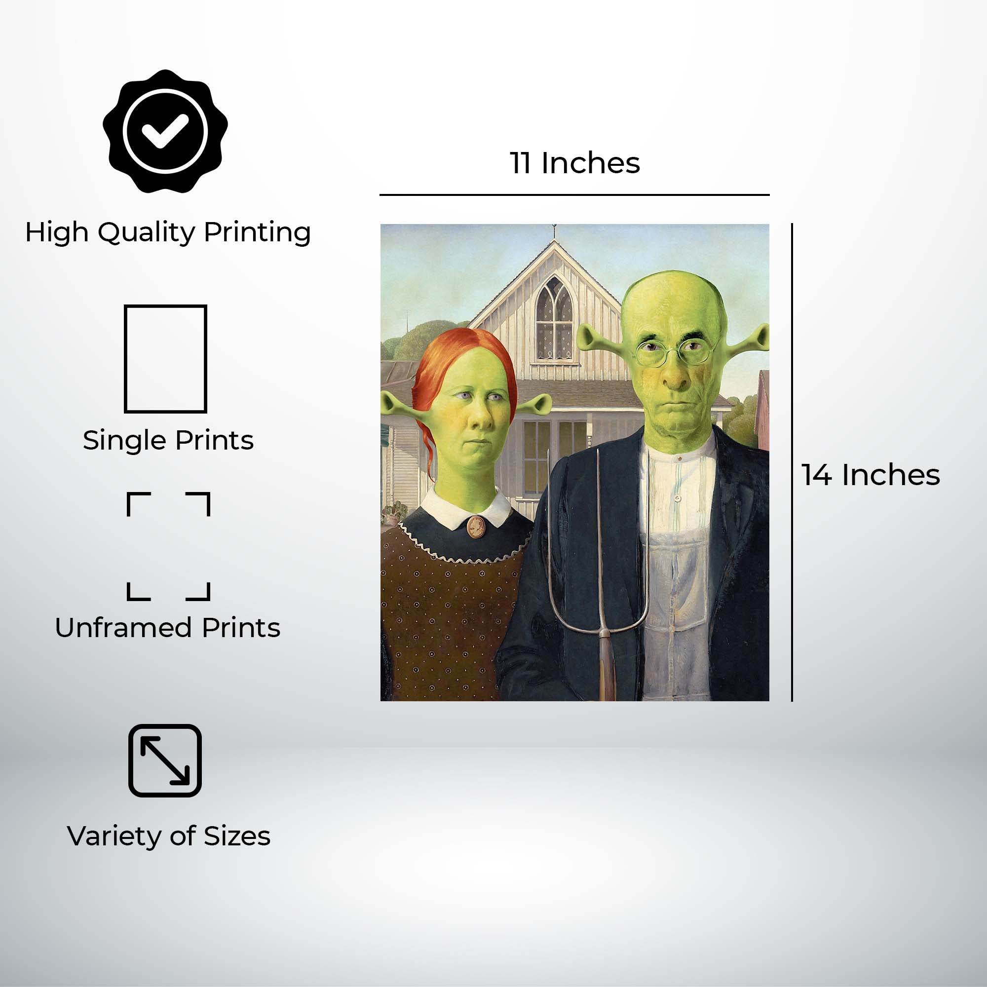 InkFlow American Gothic Style Shrek-Inspired Wall Art Poster for Home, Office, Bedroom, or Living Room Décor - Fun Pop Culture & Modern Art Piece - 8x10 Unframed Canvas Wall Art - Infinity Beyond Crafts