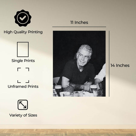 InkFlow Anthony Bourdain Poster - Iconic Culinary Legend Wall Art, Inspirational Print for Food Lovers, Perfect for Kitchen, Dining Room, or Travel Enthusiasts - 8x10 Unframed Wall Art - Infinity Beyond Crafts