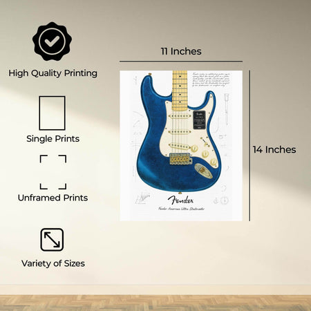 InkFlow Blue Guitar Poster - Vibrant Music-Inspired Wall Décor for Home, Studio, or Office, Perfect for Music Lovers and Creative Spaces - 16x20 Unframed Canvas Wall Art - Infinity Beyond Crafts