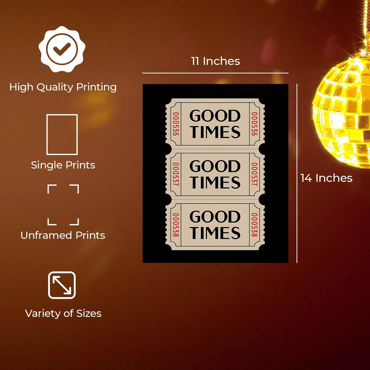 InkFlow Good Times Ticket Poster - Vintage Retro Wall Art for Home Office Bar or Living Room Décor - Nostalgic & Fun Ticket Stub Print - 8x10 Unframed Canvas Wall Art - Infinity Beyond Crafts