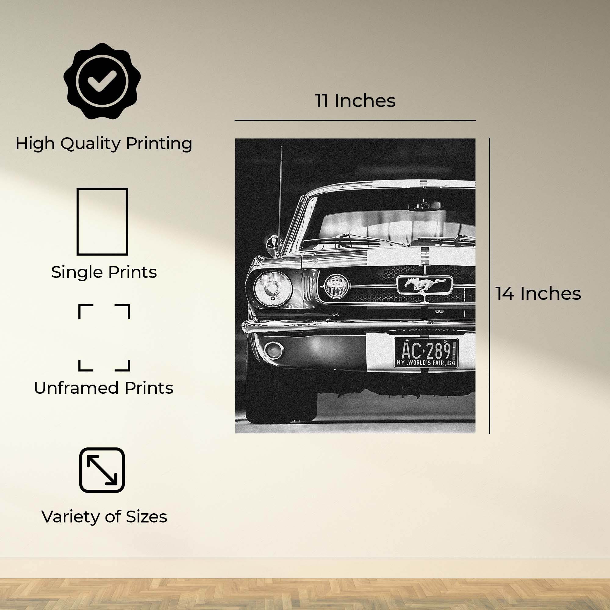 InkFlow Vintage Mustang Photography Poster - Classic Car Art Print for Automobile Enthusiasts, Retro Wall Decor for Home, Office, and Car Lovers - 8x10 Unframed Canvas Wall Art - Infinity Beyond Crafts