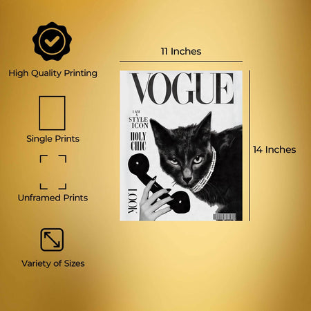 InkFlow Vogue Cat Poster - Fashion-Inspired Wall Art for Home, Office, Bedroom, or Living Room Décor - Chic and Whimsical Statement Artwork Print - 8x10 Unframed Canvas Wall Art - Infinity Beyond Crafts