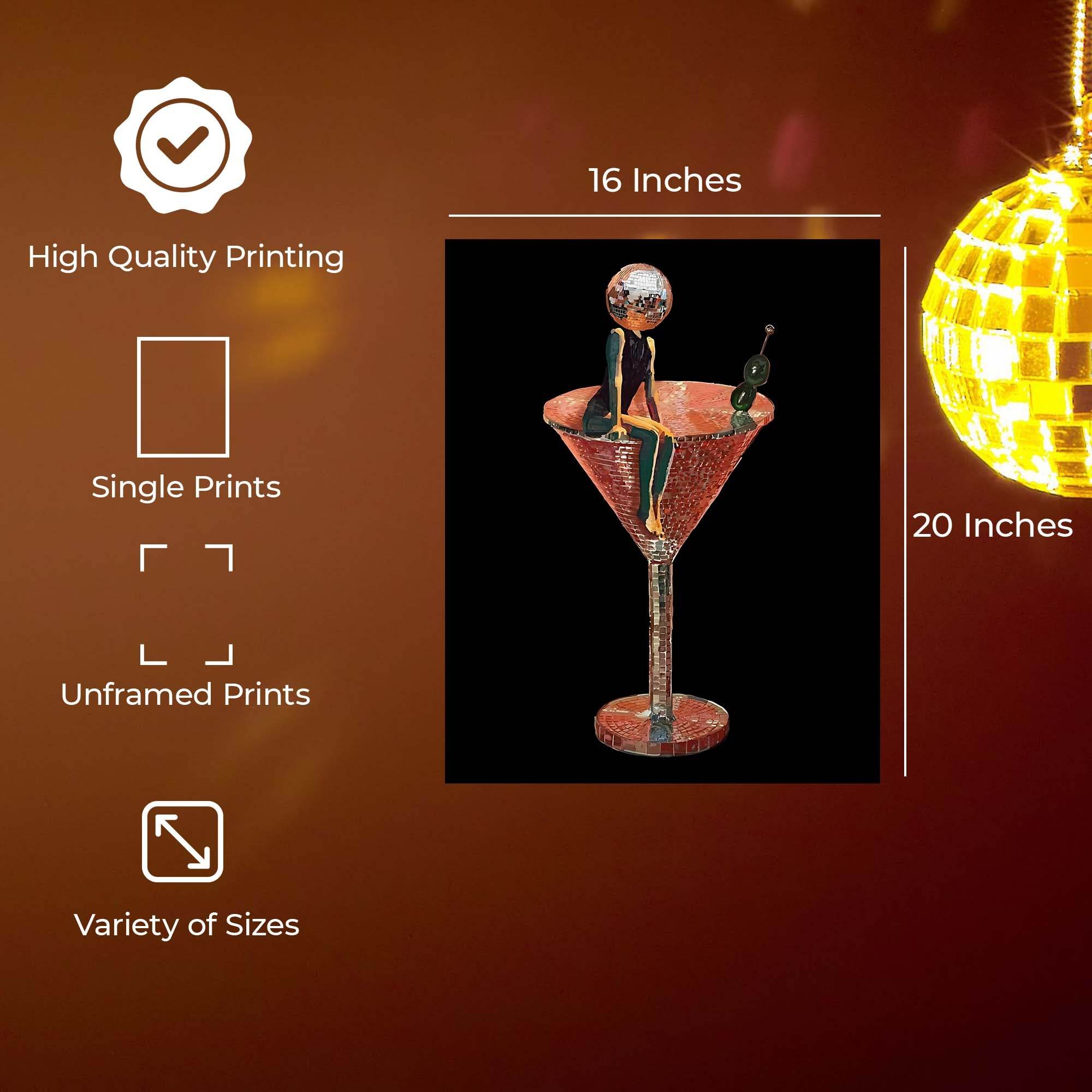 InkFlow Disco Martini Poster - Retro Pop Art Wall Decor for Home Bar Kitchen or Living Room - Vibrant & Fun Cocktail Party Print - 8x10 Unframed Canvas Wall Art - Infinity Beyond Crafts