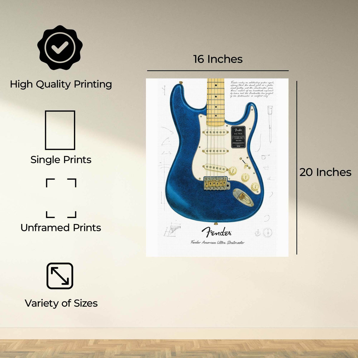 InkFlow Blue Guitar Poster - Vibrant Music-Inspired Wall Décor for Home, Studio, or Office, Perfect for Music Lovers and Creative Spaces - 16x20 Unframed Canvas Wall Art - Infinity Beyond Crafts
