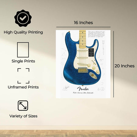 InkFlow Blue Guitar Poster - Vibrant Music-Inspired Wall Décor for Home, Studio, or Office, Perfect for Music Lovers and Creative Spaces - 16x20 Unframed Canvas Wall Art - Infinity Beyond Crafts