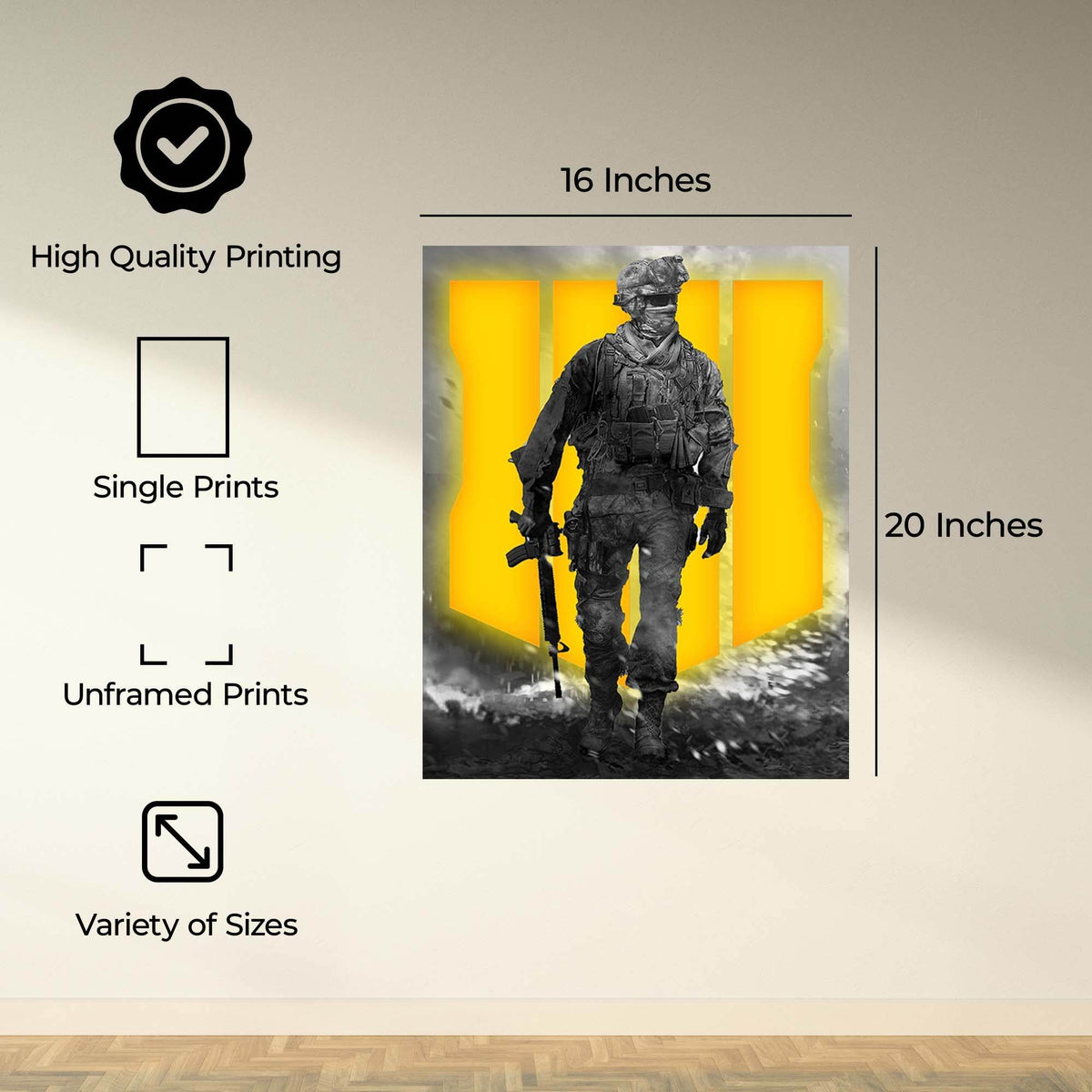 InkFlow Tactical Soldier-Inspired Poster - Military Warfare Wall Art for Home, Office, Bedroom Décor, Action Artwork for Gamer and FPS Enthusiasts - 8x10 Unframed Wall Art - Infinity Beyond Crafts