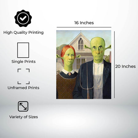 InkFlow American Gothic Style Shrek-Inspired Wall Art Poster for Home, Office, Bedroom, or Living Room Décor - Fun Pop Culture & Modern Art Piece - 8x10 Unframed Canvas Wall Art - Infinity Beyond Crafts