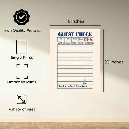 InkFlow Blank Guest Check Poster - Simple, Elegant Design for Customizable Wall Art, Perfect for Restaurants, Cafes, or Unique Home Décor and Personalized Statements - Unframed Wall Art - Infinity Beyond Crafts