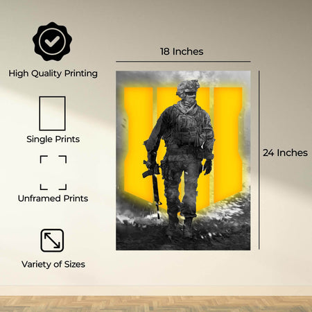 InkFlow Tactical Soldier-Inspired Poster - Military Warfare Wall Art for Home, Office, Bedroom Décor, Action Artwork for Gamer and FPS Enthusiasts - 8x10 Unframed Wall Art - Infinity Beyond Crafts