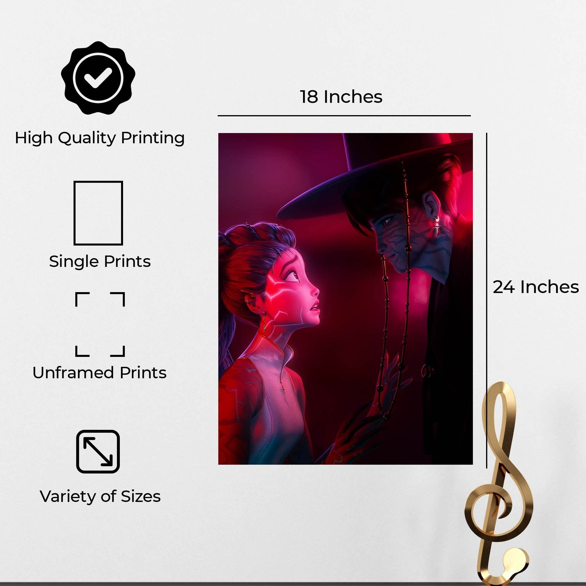 InkFlow Demon Hunters Poster - Vintage-Inspired Wall Art for Music and Fantasy Fans, Retro Korean-Inspired Print for Bedroom or Office, Anime Style Decor - 11x14 Unframed Canvas Wall Art - Infinity Beyond Crafts