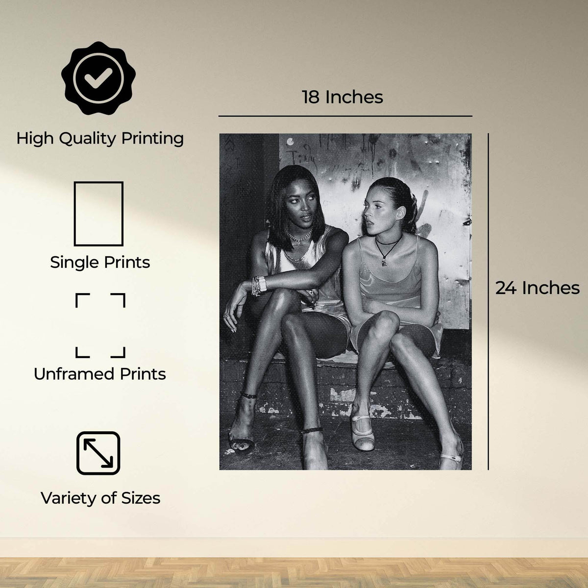 InkFlow Fashion Icon Poster - Elegant Black and White Photography of Supermodels for Home, Living Room, or Bedroom Décor - 8x10 Unframed Wall Art - Infinity Beyond Crafts