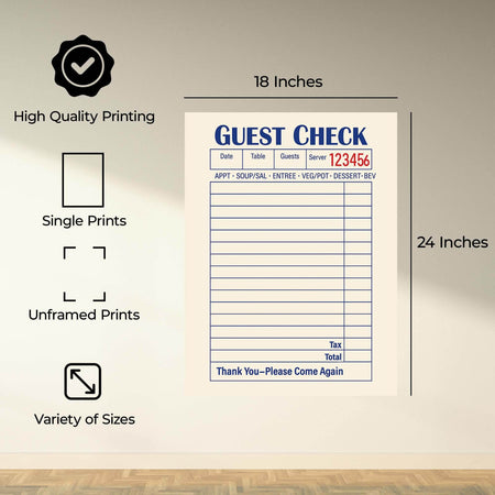 InkFlow Blank Guest Check Poster - Simple, Elegant Design for Customizable Wall Art, Perfect for Restaurants, Cafes, or Unique Home Décor and Personalized Statements - Unframed Wall Art - Infinity Beyond Crafts