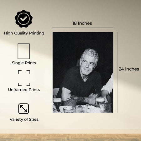 InkFlow Anthony Bourdain Poster - Iconic Culinary Legend Wall Art, Inspirational Print for Food Lovers, Perfect for Kitchen, Dining Room, or Travel Enthusiasts - 8x10 Unframed Wall Art - Infinity Beyond Crafts