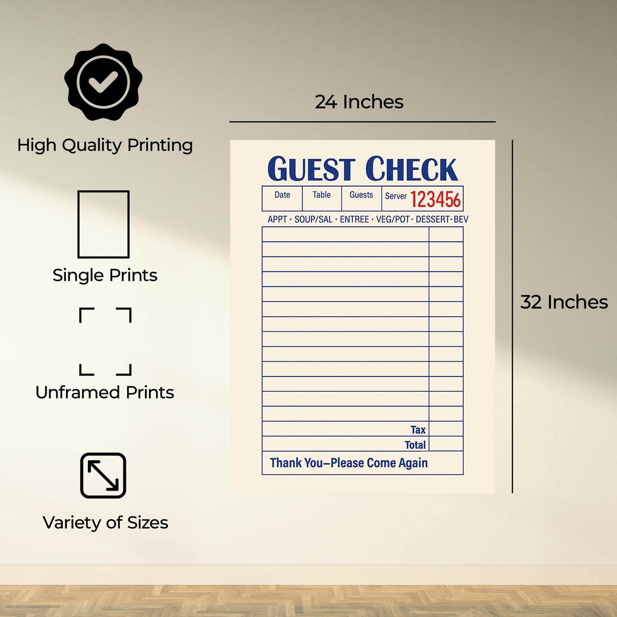 InkFlow Blank Guest Check Poster - Simple, Elegant Design for Customizable Wall Art, Perfect for Restaurants, Cafes, or Unique Home Décor and Personalized Statements - Unframed Wall Art - Infinity Beyond Crafts