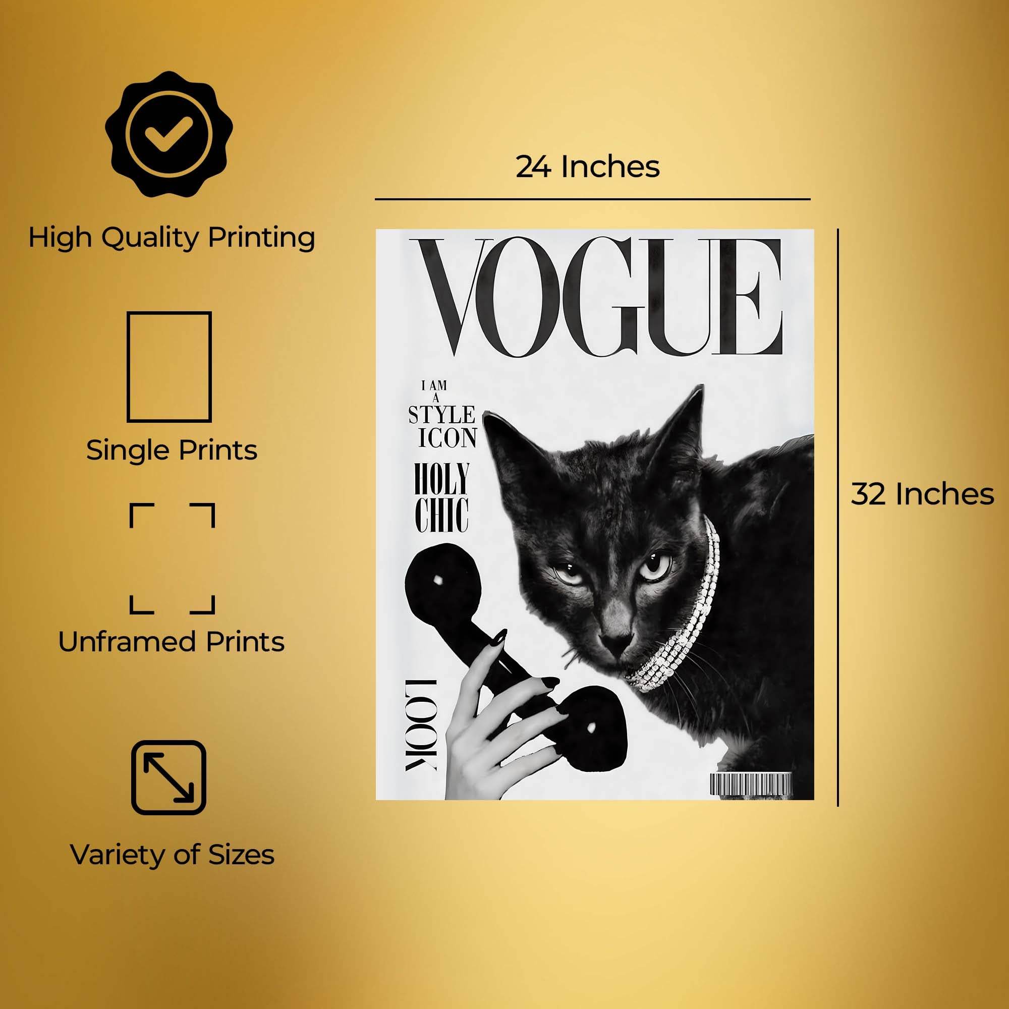 InkFlow Vogue Cat Poster - Fashion-Inspired Wall Art for Home, Office, Bedroom, or Living Room Décor - Chic and Whimsical Statement Artwork Print - 8x10 Unframed Canvas Wall Art - Infinity Beyond Crafts