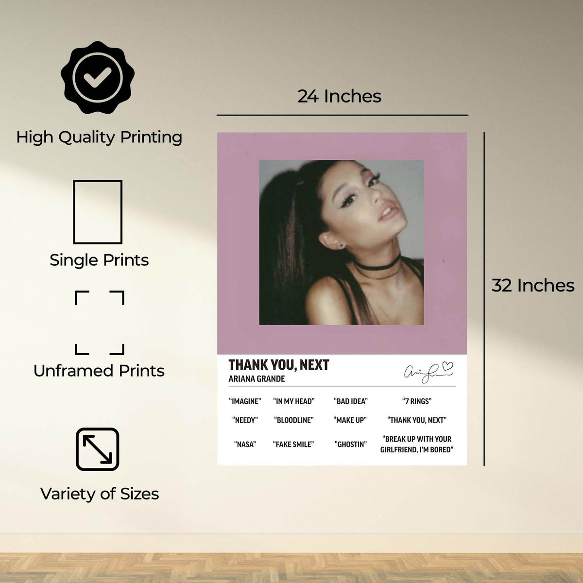 InkFlow Thank U, Next Music Poster - Art Print for Fans, Wall Décor for Home, Studio, or Office, Inspirational Artwork for Modern Spaces - 8x10 Unframed Canvas Wall Art - Infinity Beyond Crafts