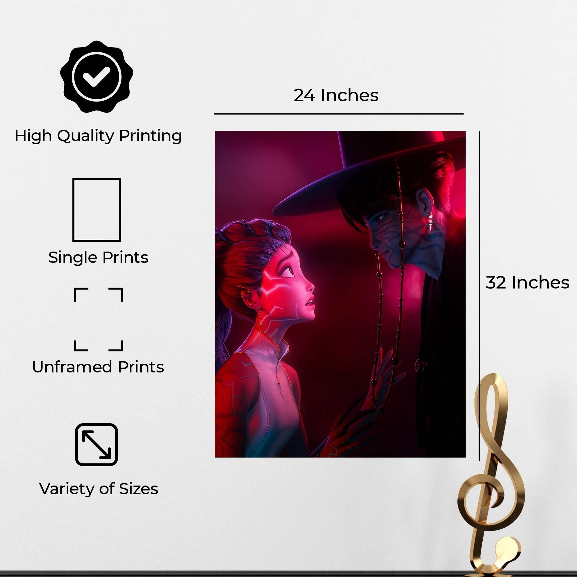 InkFlow Demon Hunters Poster - Vintage-Inspired Wall Art for Music and Fantasy Fans, Retro Korean-Inspired Print for Bedroom or Office, Anime Style Decor - 11x14 Unframed Canvas Wall Art - Infinity Beyond Crafts