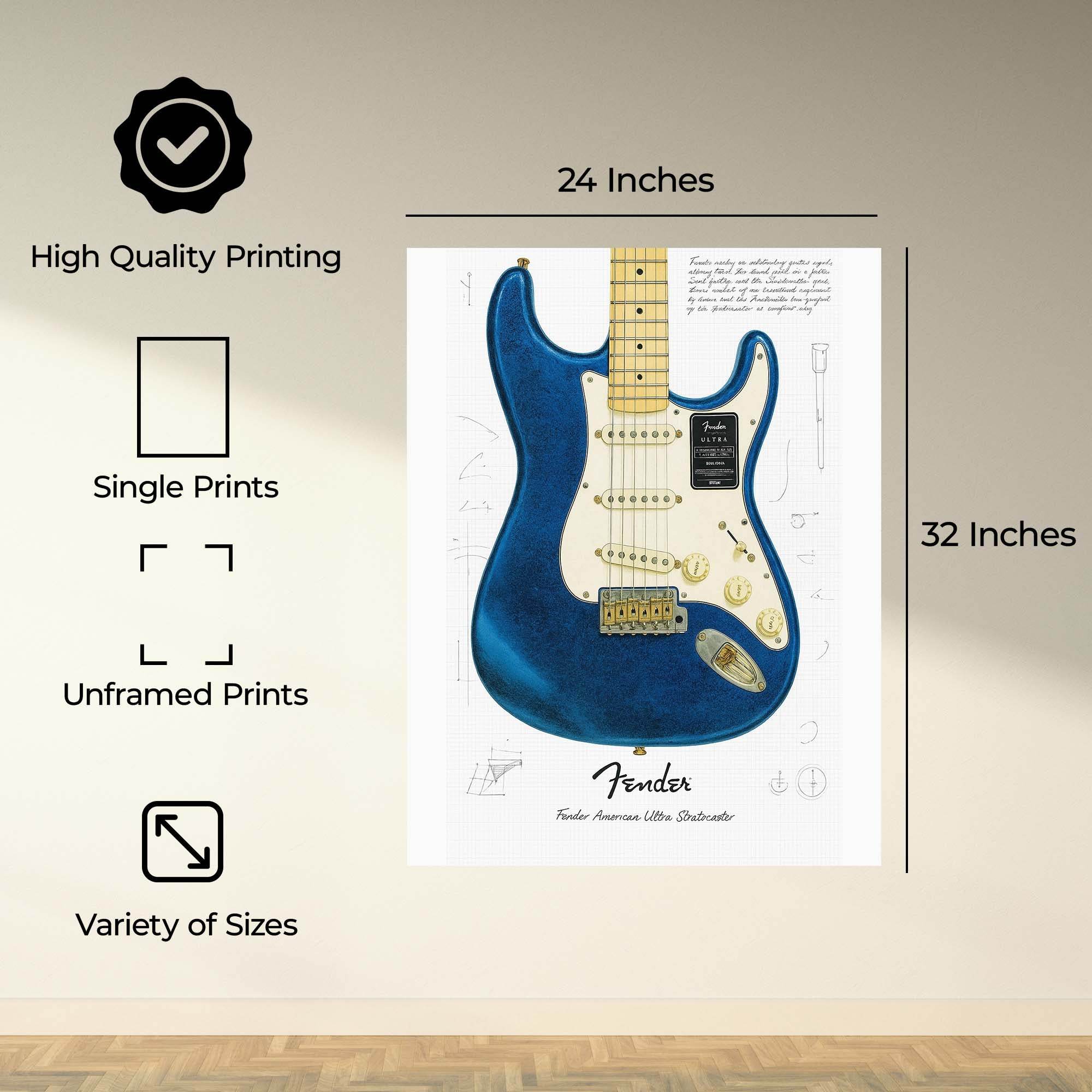 InkFlow Blue Guitar Poster - Vibrant Music-Inspired Wall Décor for Home, Studio, or Office, Perfect for Music Lovers and Creative Spaces - 16x20 Unframed Canvas Wall Art - Infinity Beyond Crafts