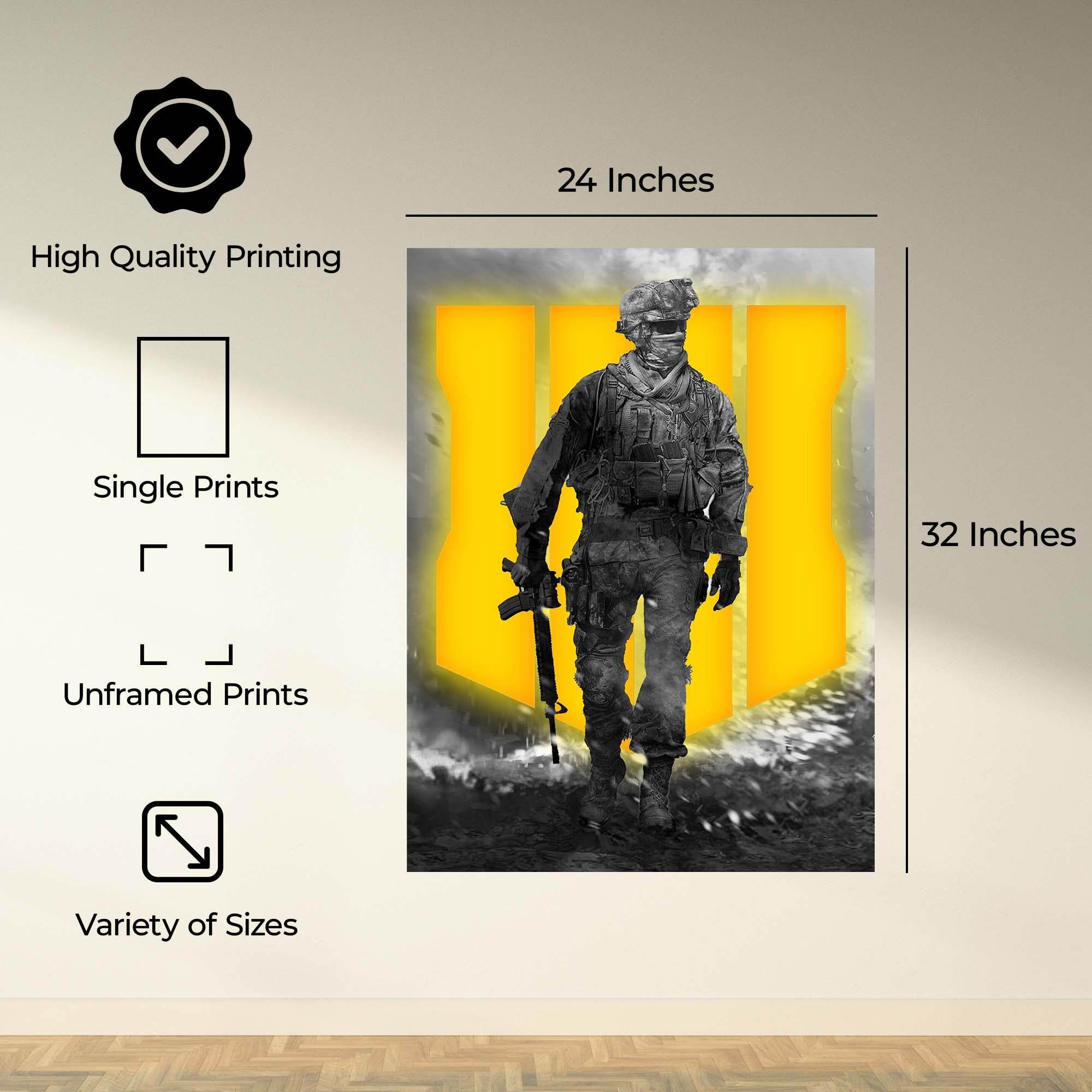 InkFlow Tactical Soldier-Inspired Poster - Military Warfare Wall Art for Home, Office, Bedroom Décor, Action Artwork for Gamer and FPS Enthusiasts - 8x10 Unframed Wall Art - Infinity Beyond Crafts