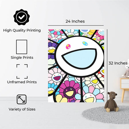 InkFlow Takashi Murakami Inspired Poster Wall Art Print - Bright and Colorful Floral Pop Art Design for Bedroom, Office, or Contemporary Living Spaces - 8x10 Unframed Canvas Wall Art - Infinity Beyond Crafts