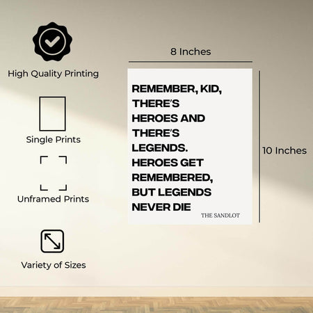 InkFlow Sandlot Quote Poster - Motivational & Inspirational Art for Baseball Fans, Perfect Wall Decor for Sports Enthusiasts - 8x10 Unframed Canvas Wall Art - Infinity Beyond Crafts