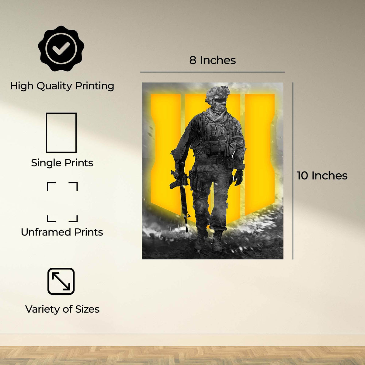 InkFlow Tactical Soldier-Inspired Poster - Military Warfare Wall Art for Home, Office, Bedroom Décor, Action Artwork for Gamer and FPS Enthusiasts - 8x10 Unframed Wall Art - Infinity Beyond Crafts
