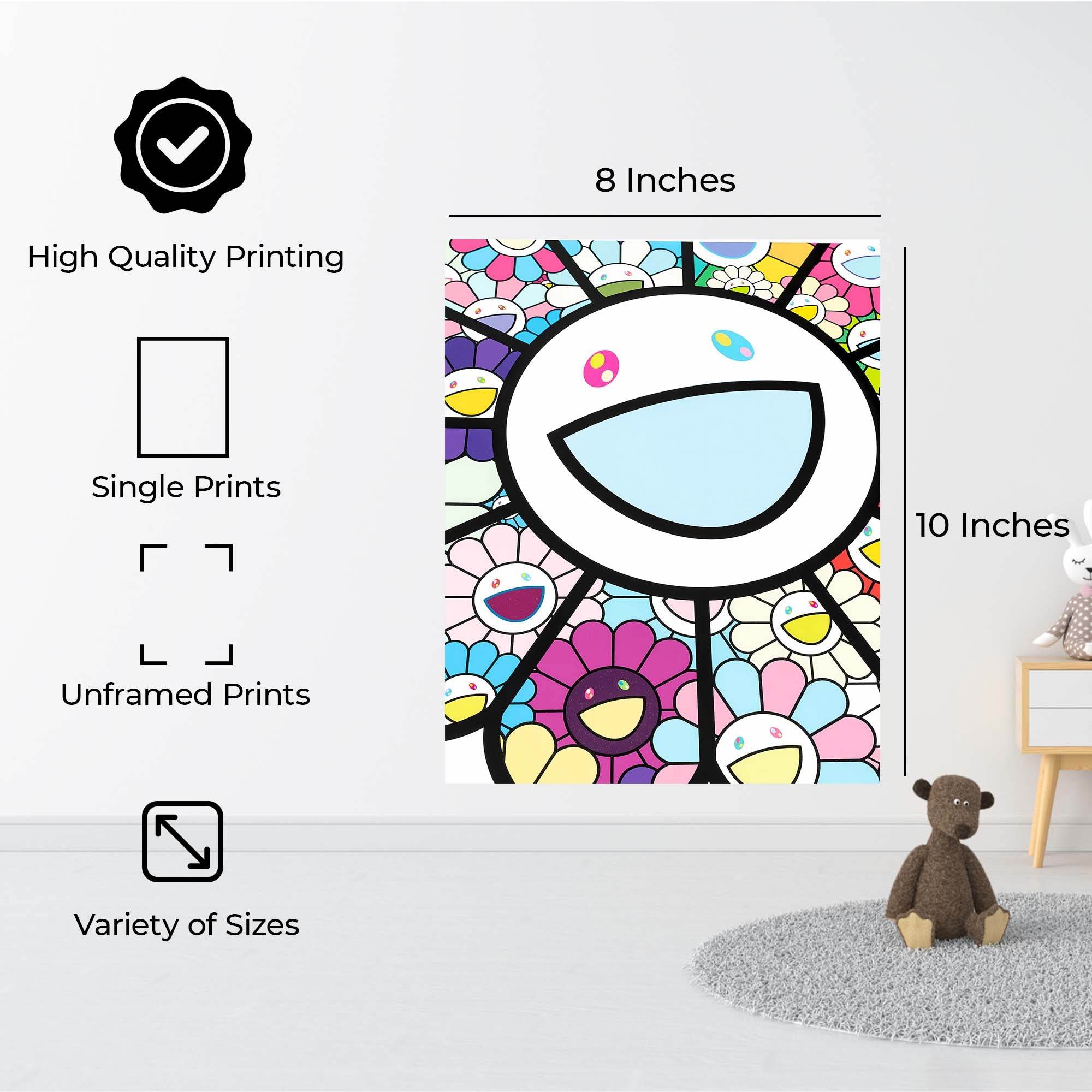InkFlow Takashi Murakami Inspired Poster Wall Art Print - Bright and Colorful Floral Pop Art Design for Bedroom, Office, or Contemporary Living Spaces - 8x10 Unframed Canvas Wall Art - Infinity Beyond Crafts