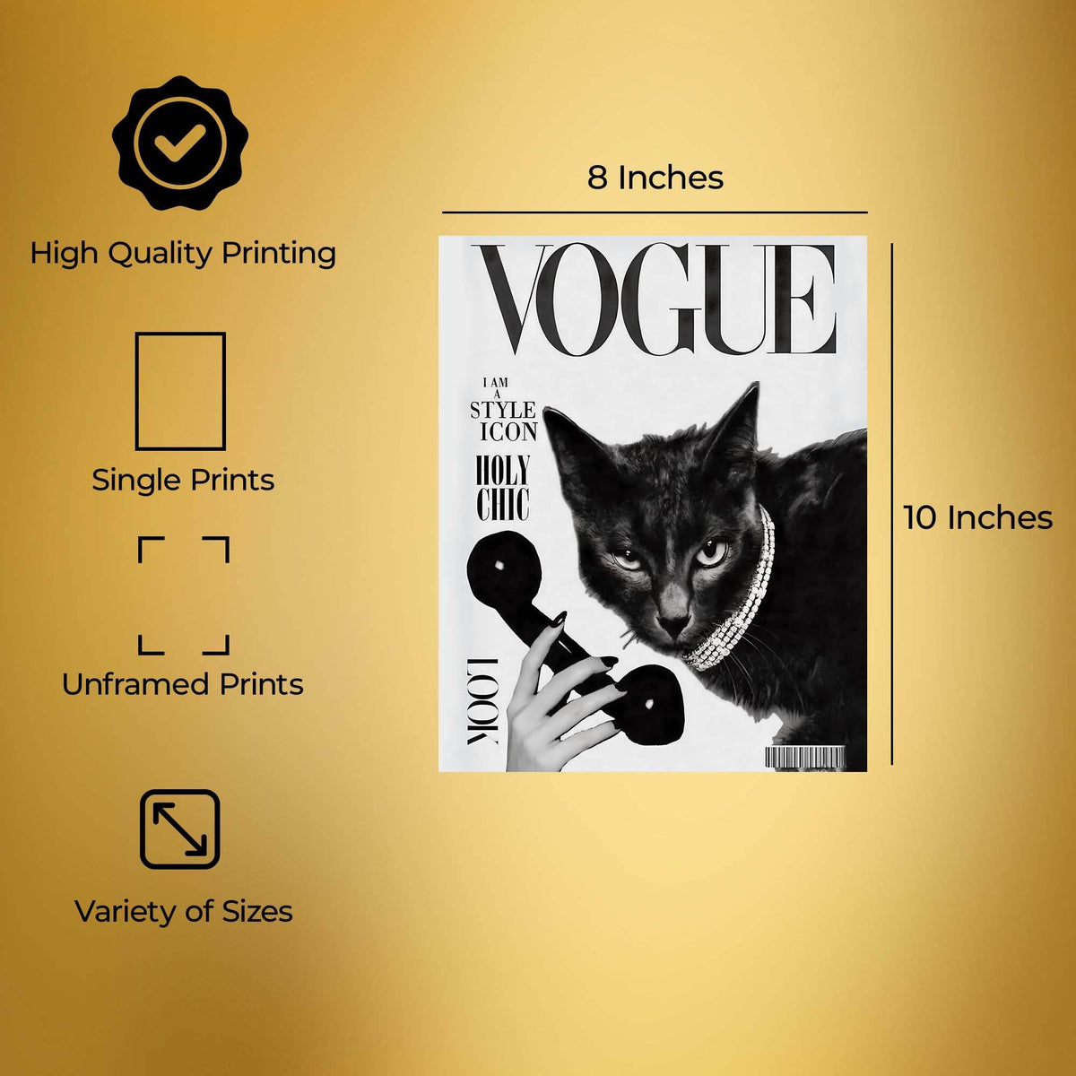 InkFlow Vogue Cat Poster - Fashion-Inspired Wall Art for Home, Office, Bedroom, or Living Room Décor - Chic and Whimsical Statement Artwork Print - 8x10 Unframed Canvas Wall Art - Infinity Beyond Crafts