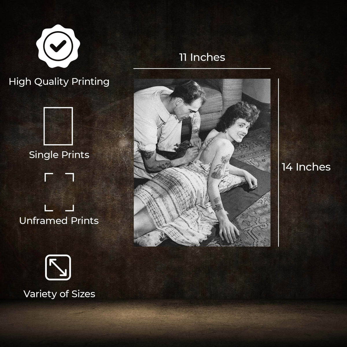 InkFlow Goth Vintage Tattooed Lady Poster for Wiccan & Goth Art - Retro and Edgy Art Print for Bedroom, Living Room, or Office - Unique Wall Decor - 11x14 Unframed Canvas Wall Art - Infinity Beyond Crafts