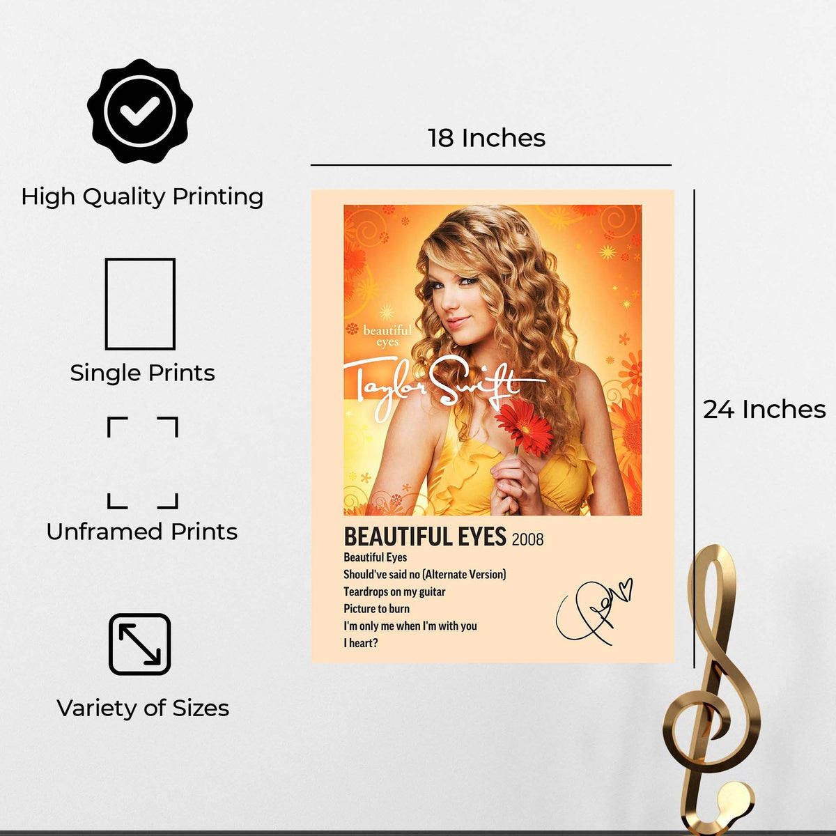 InkFlow Beautiful Eyes Album Poster - Classic Music Art Print, Elegant Wall Decor for Home or Office, Perfect Gift for Country Pop Music Fans - 8x10 Unframed Canvas Wall Art - Infinity Beyond Crafts