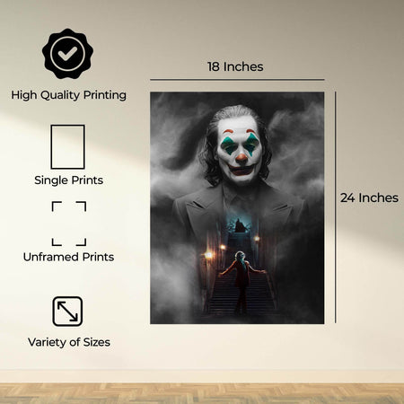 Click to see full view InkFlow Clown-Inspired Villain Poster - Dark Humor Wall Art for Home, Office, Bedroom Décor, Unique Artwork for Fans of Antiheroes and Comic Book Culture - 8x10 Unframed Wall Art - Infinity Beyond Crafts