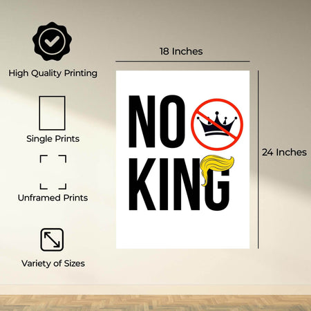 InkFlow No King Poster - Bold Political Artwork for Statement Wall Art, Home, Living Room, Bedroom, or Office Décor - Strong Political Message - 11x14 Unframed Wall Art - Infinity Beyond Crafts