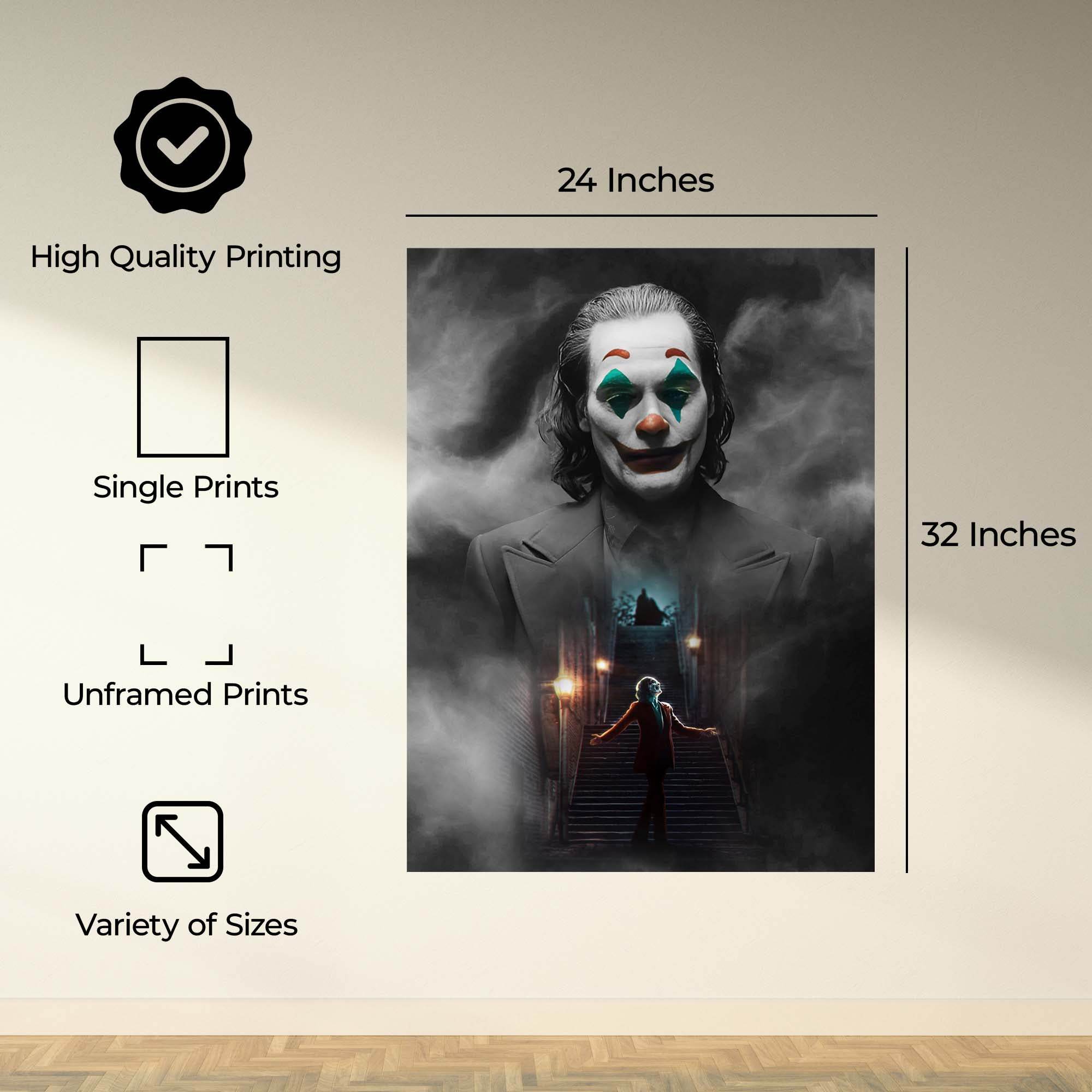 Click to see full view InkFlow Clown-Inspired Villain Poster - Dark Humor Wall Art for Home, Office, Bedroom Décor, Unique Artwork for Fans of Antiheroes and Comic Book Culture - 8x10 Unframed Wall Art - Infinity Beyond Crafts