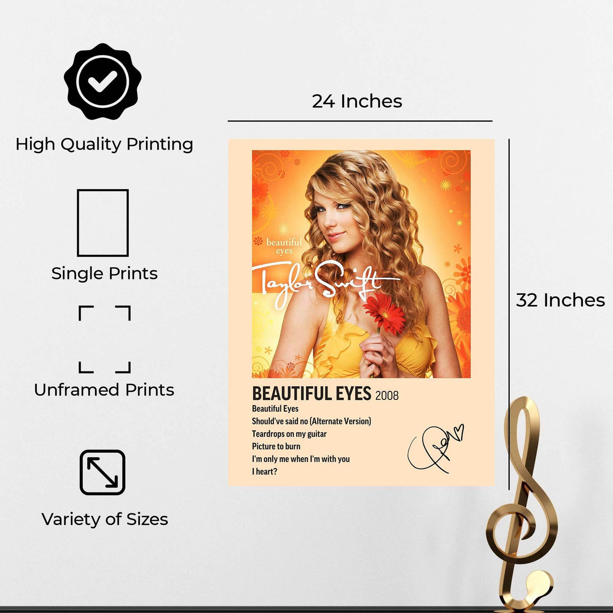 InkFlow Beautiful Eyes Album Poster - Classic Music Art Print, Elegant Wall Decor for Home or Office, Perfect Gift for Country Pop Music Fans - 8x10 Unframed Canvas Wall Art - Infinity Beyond Crafts