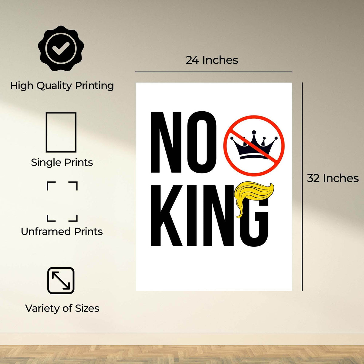 InkFlow No King Poster - Bold Political Artwork for Statement Wall Art, Home, Living Room, Bedroom, or Office Décor - Strong Political Message - 11x14 Unframed Wall Art - Infinity Beyond Crafts