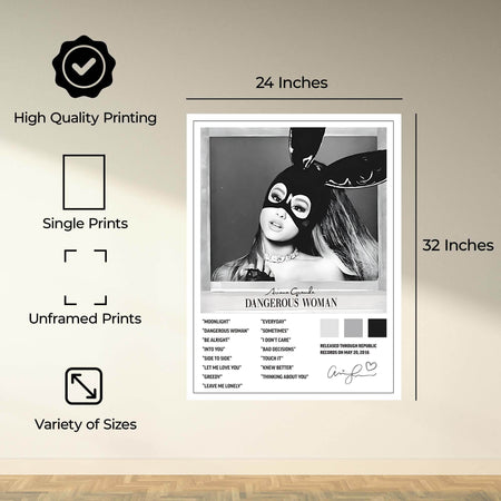 InkFlow Dangerous Woman Music Art Poster - Bold, Inspirational Print for Music Lovers, Home or Studio Wall Décor, Modern Artwork for Trendy Spaces - 8x10 Unframed Canvas Wall Art - Infinity Beyond Crafts
