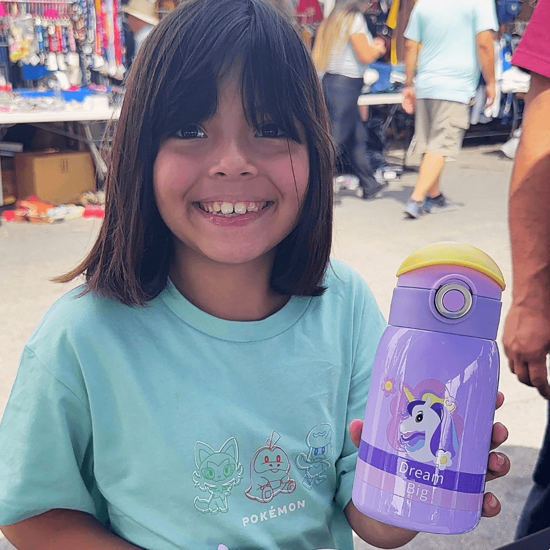 Unicorn Drinking Kids Insulated Water Bottle - Easy Open Button & Carrying Lanyard with Zipper Pouch - Stainless Steel Water Bottle for School Boys Girls.