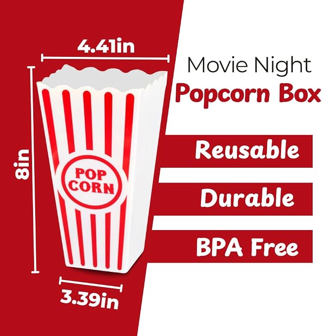 Wownic reusable small popcorn bin measuring approximately 8 inches tall