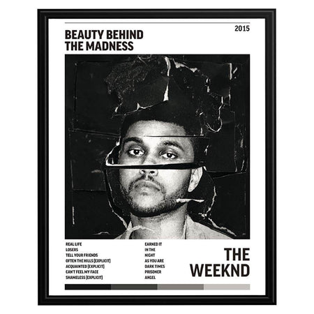 Beauty Behind the Madness music poster featuring black-and-white album-inspired artwork, track listing and 2015 detail