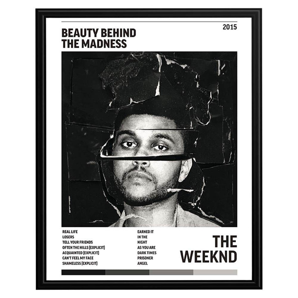 Beauty Behind the Madness music poster featuring black-and-white album-inspired artwork, track listing and 2015 detail