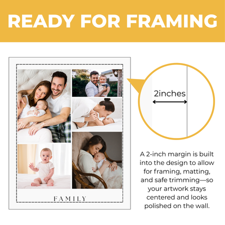 Personalized 5 photo family collage print featuring five custom family photos and personalized family name
