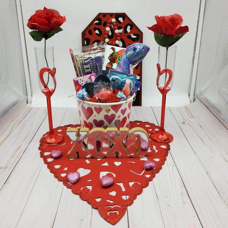 Personalized Valentines gift basket, candy filled, chocolate, gnome, gifts for him, gifts for her, teacher, coworker, boss, movie night - Infinity Beyond Crafts