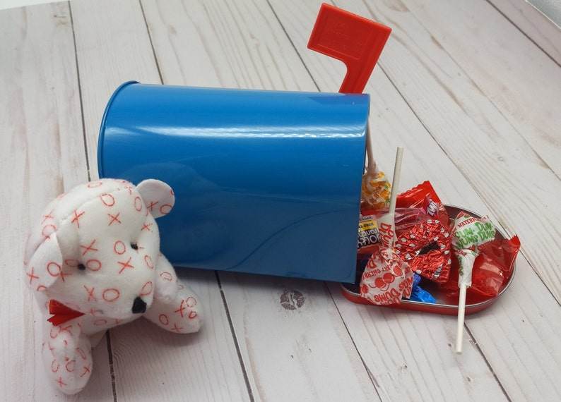 Personalized Valentines gift for class, tin mailbox, candy filled mailbox, bulk gifts, teacher, coworker, classroom, special occasion - Infinity Beyond Crafts