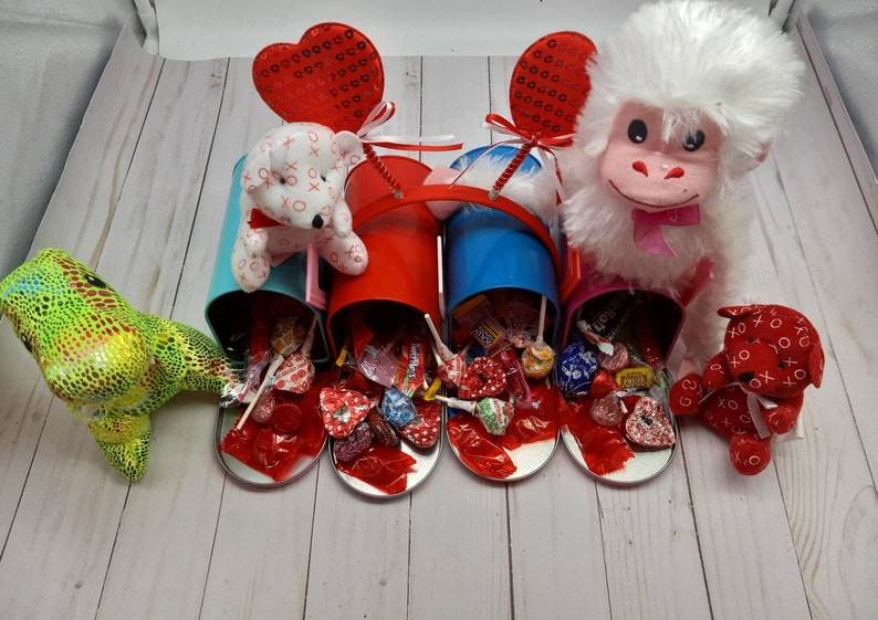 Personalized Valentines gift for class, tin mailbox, candy filled mailbox, bulk gifts, teacher, coworker, classroom, special occasion - Infinity Beyond Crafts