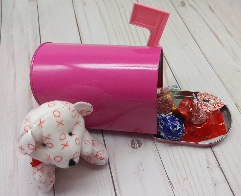 Personalized Valentines gift for class, tin mailbox, candy filled mailbox, bulk gifts, teacher, coworker, classroom, special occasion - Infinity Beyond Crafts