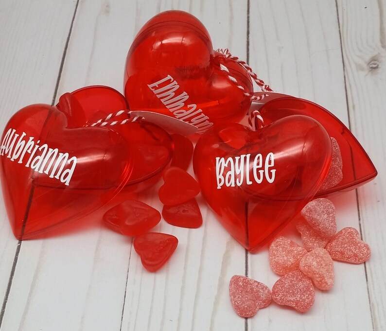 Gifts for classroom, under 3, Personalized gift, heart shaped candy containers, candy filled container, bulk gifts, teacher, friend - Infinity Beyond Crafts