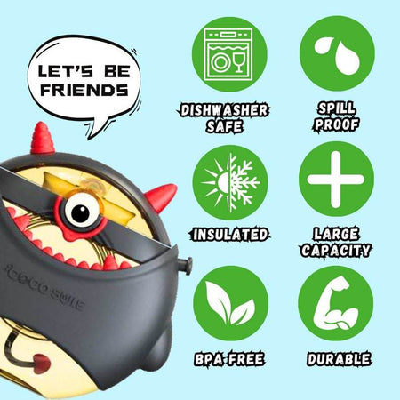 Coco Monster Round Cup Children's Water Bottle – Personalizable and Customizable, Includes Lanyard, Canteen Design for School & Daily Use - Infinity Beyond Crafts